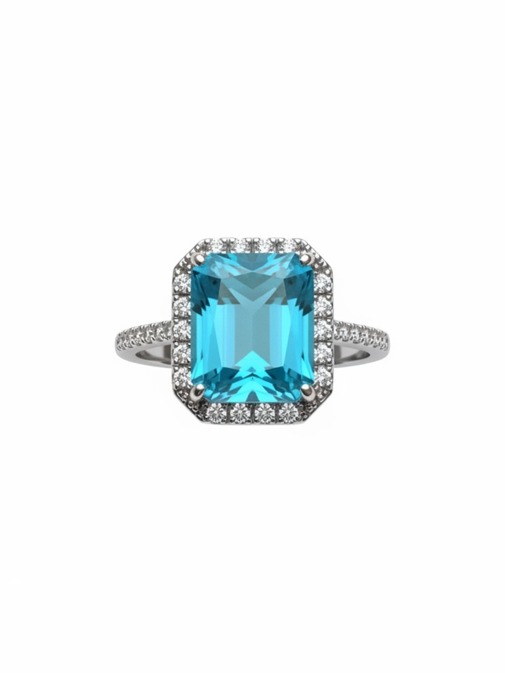 Vibrant Emerald Cut Icy Blue Halo Cocktail Ring - Boutique Find - Picture 6 of 10